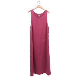 New Amy K Su AKS Tencel Pinafore Jumper Maxi Buttoned Pockets Burgundy Dress L